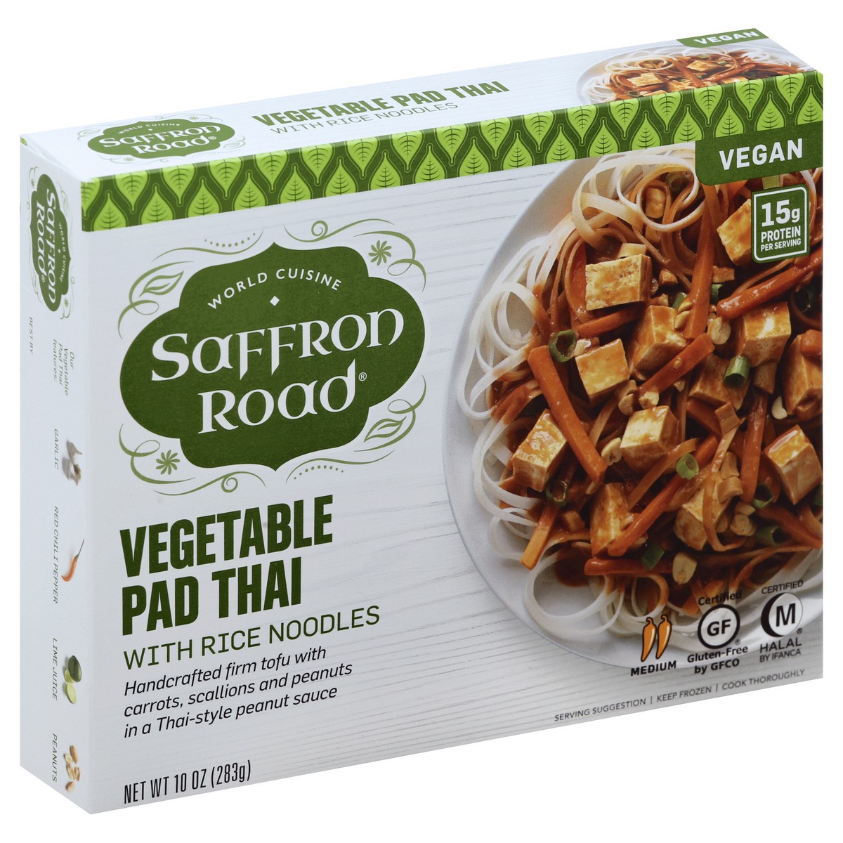 slide 5 of 5, Saffron Road Vegetable Pad Thai With Rice Noodles Gluten-Free Frozen Dinner, 10 oz