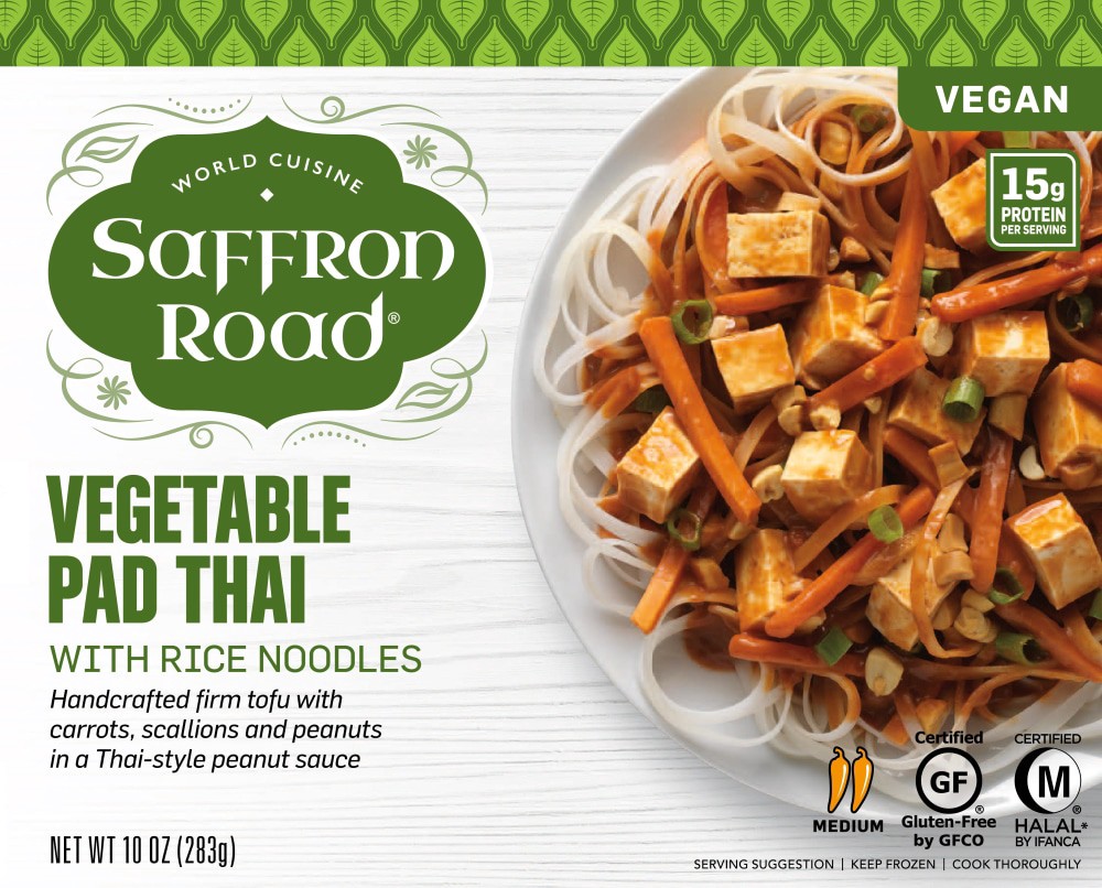 slide 1 of 5, Saffron Road Vegetable Pad Thai With Rice Noodles Gluten-Free Frozen Dinner, 10 oz