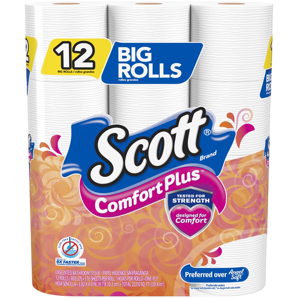 slide 1 of 1, Scott Comfort Plus Double Roll Bath Tissue, 12 ct