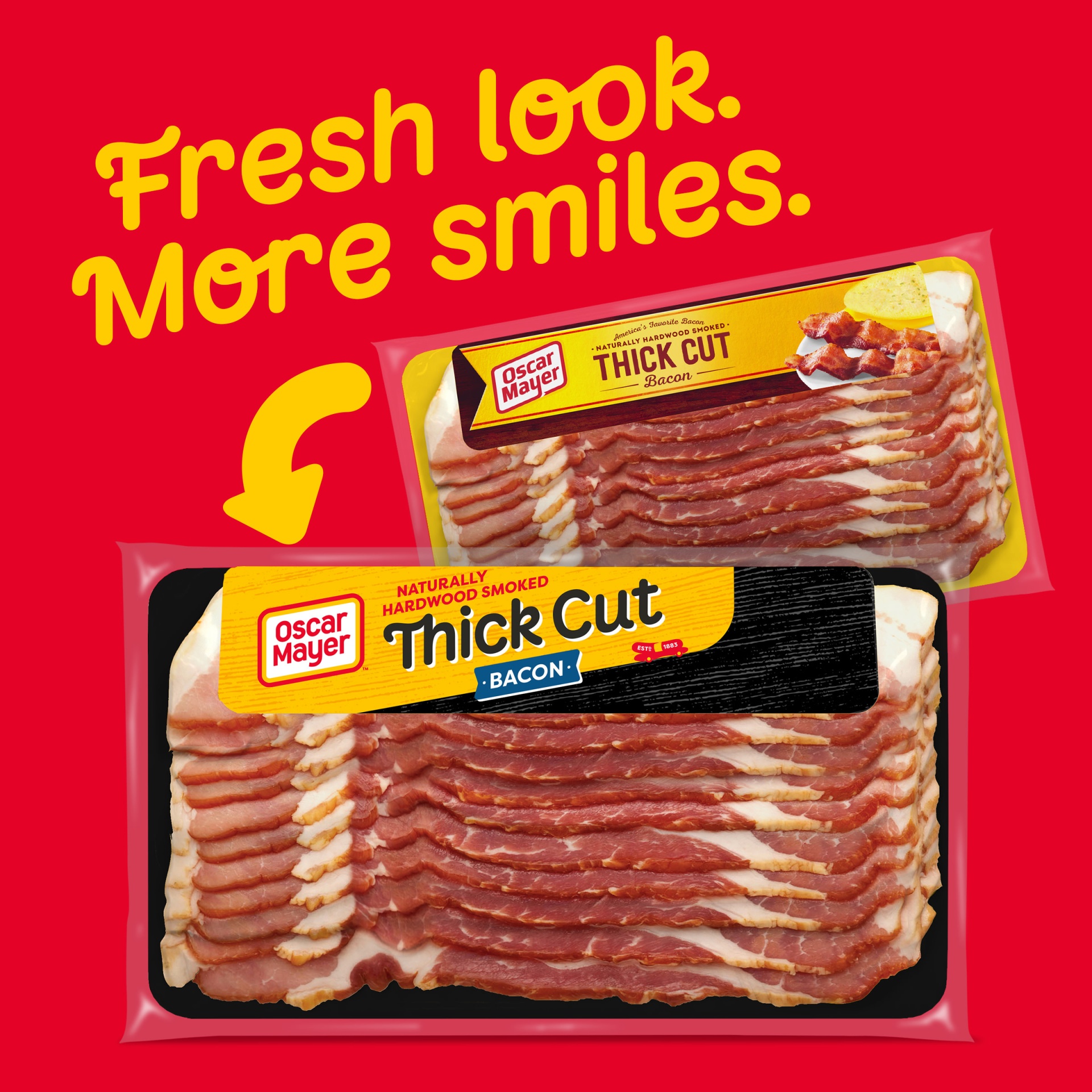 slide 2 of 7, Oscar Mayer Naturally Hardwood Smoked Thick Cut Bacon Pack, 11-13 slices, 16 oz