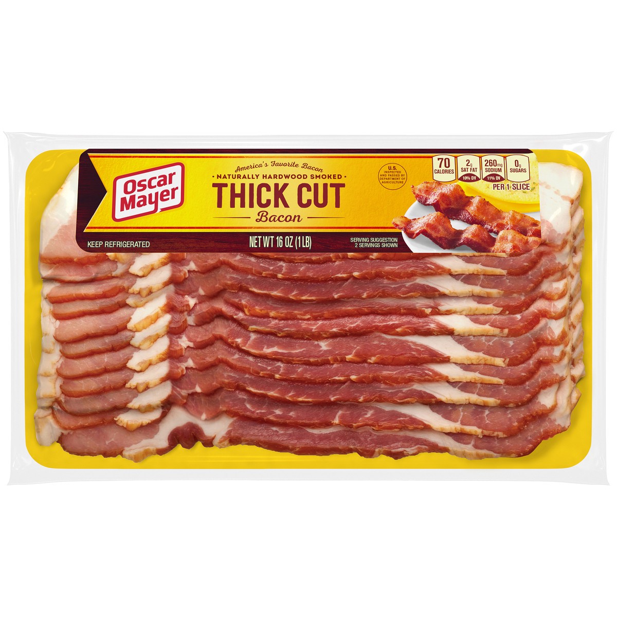 slide 14 of 15, Oscar Mayer Naturally Hardwood Smoked Thick Cut Bacon, 16 oz Pack, 11-13 slices, 16 oz