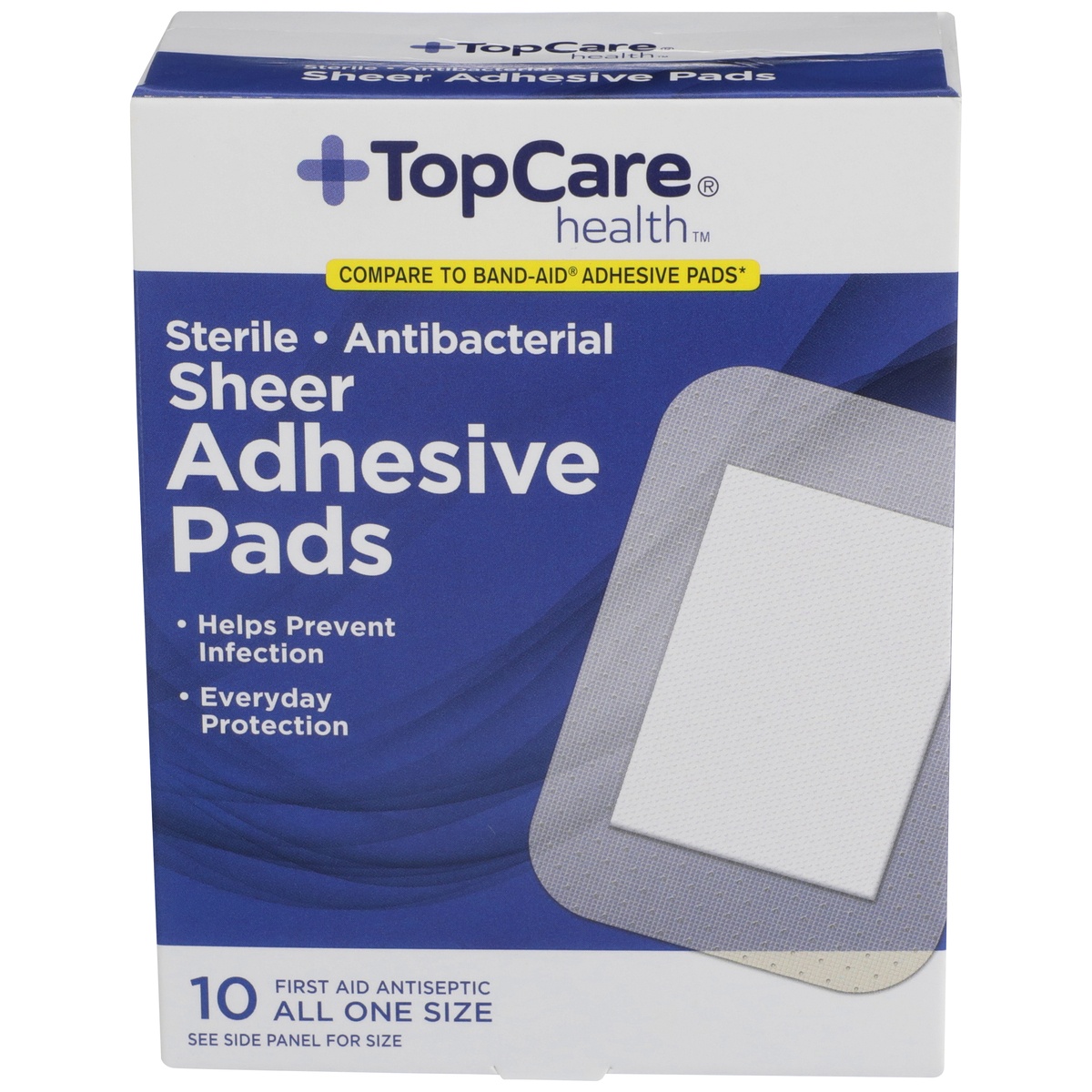 slide 1 of 1, TopCare Antibacterial Sheer Adhesive Pads, 10 ct