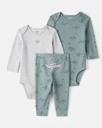 Carter's Baby Boy 3-Piece Airplane Print Long-Sleeve Bodysuit & Pant Set - Blue Green 3M