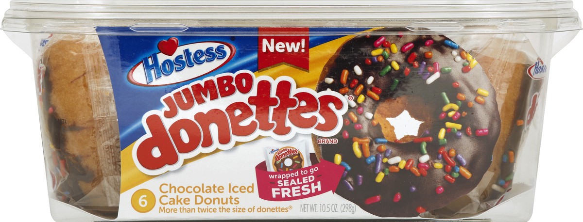 slide 4 of 4, Hostess Jumbo Donetts Chocolate Iced Cake Donuts, 6 ct; 10.5 oz