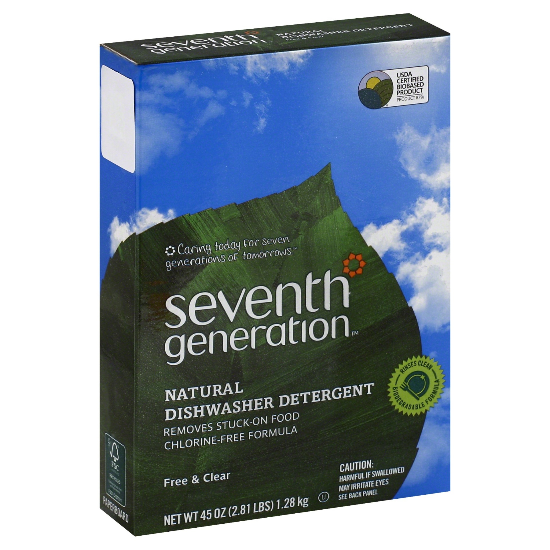 slide 1 of 1, Seventh Generation Free & Clear Dishwasher Detergent Powder Fragrance Free, 45 oz, 45 oz