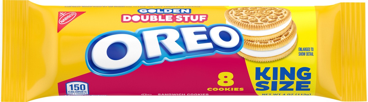 slide 3 of 9, OREO Double Stuf Sandwich Cookies, King Size, Snack Pack, 4 oz, 0.25 lb