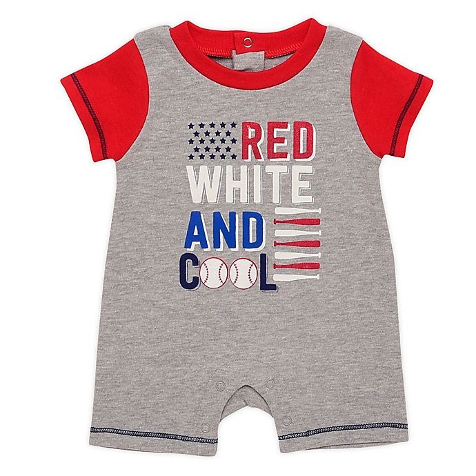 slide 1 of 1, Baby Starters Newborn Red White and Cool'' Baseball Romper - Grey'', 1 ct