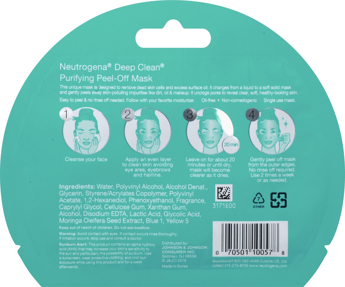 slide 7 of 7, Neutrogena Deep Clean Purifying Peel-Off Face Mask, Oil-Free & Non-Comedogenic Deep Pore Cleansing Single-Use Facial Mask, Single-Use, 1 ct