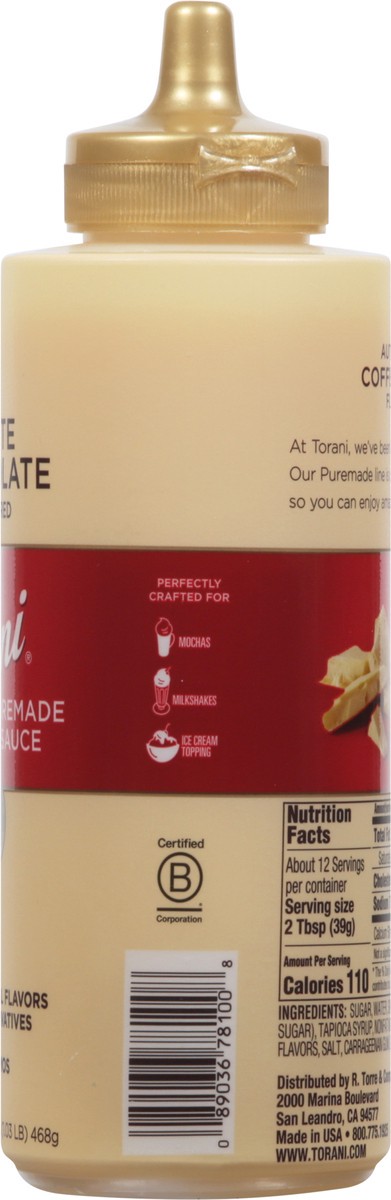 slide 2 of 9, Torani White Chocolate Flavored Puremade Sauce - 16.5 oz, 16.5 oz