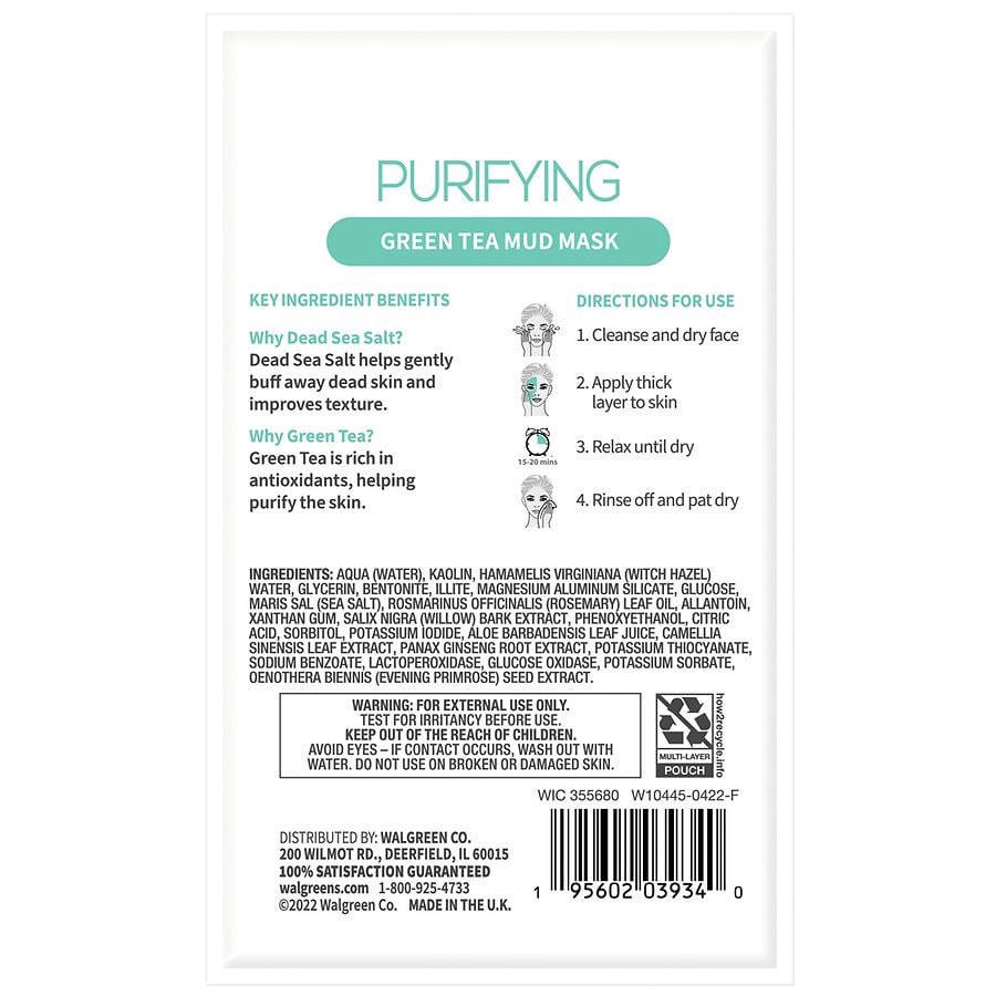 slide 2 of 2, Walgreens Purifying Green Tea Mud Mask, 0.5 fl oz