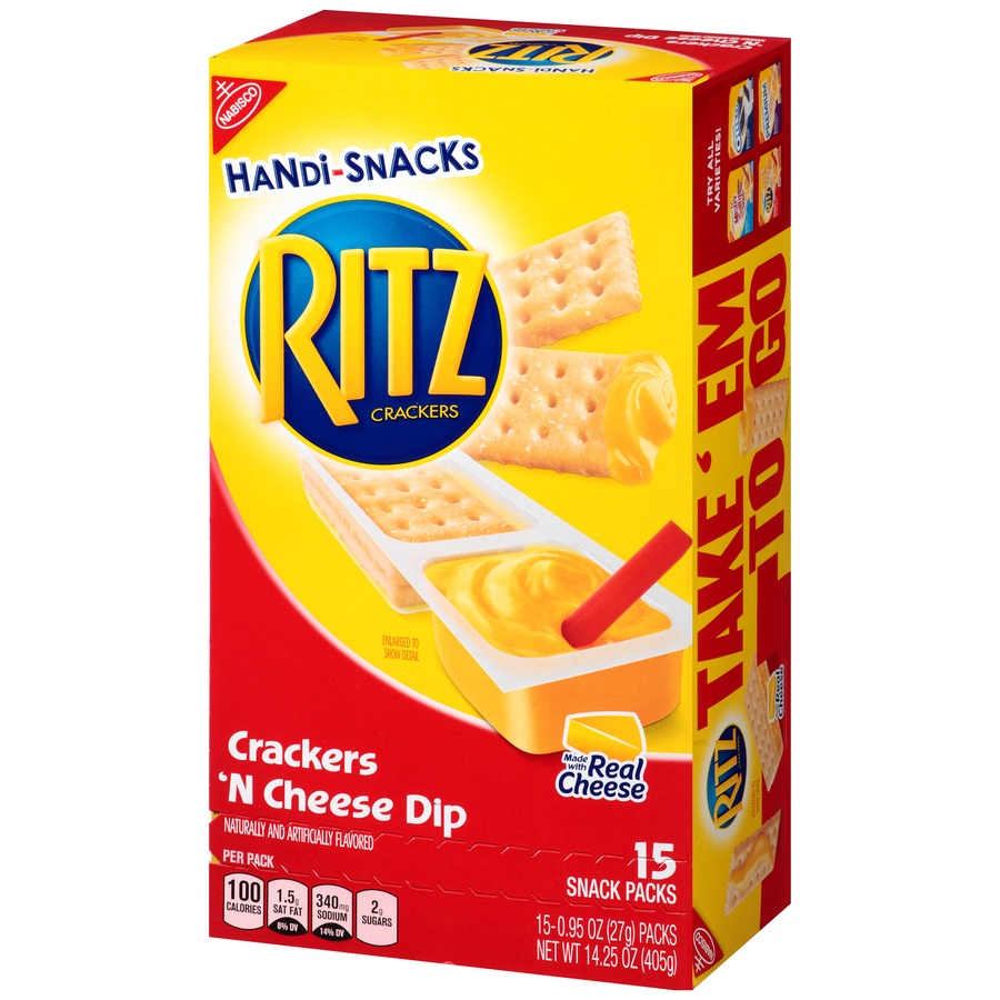 slide 3 of 8, Ritz Crackers 'n Cheese Dip Snack Packs, 14.25 oz