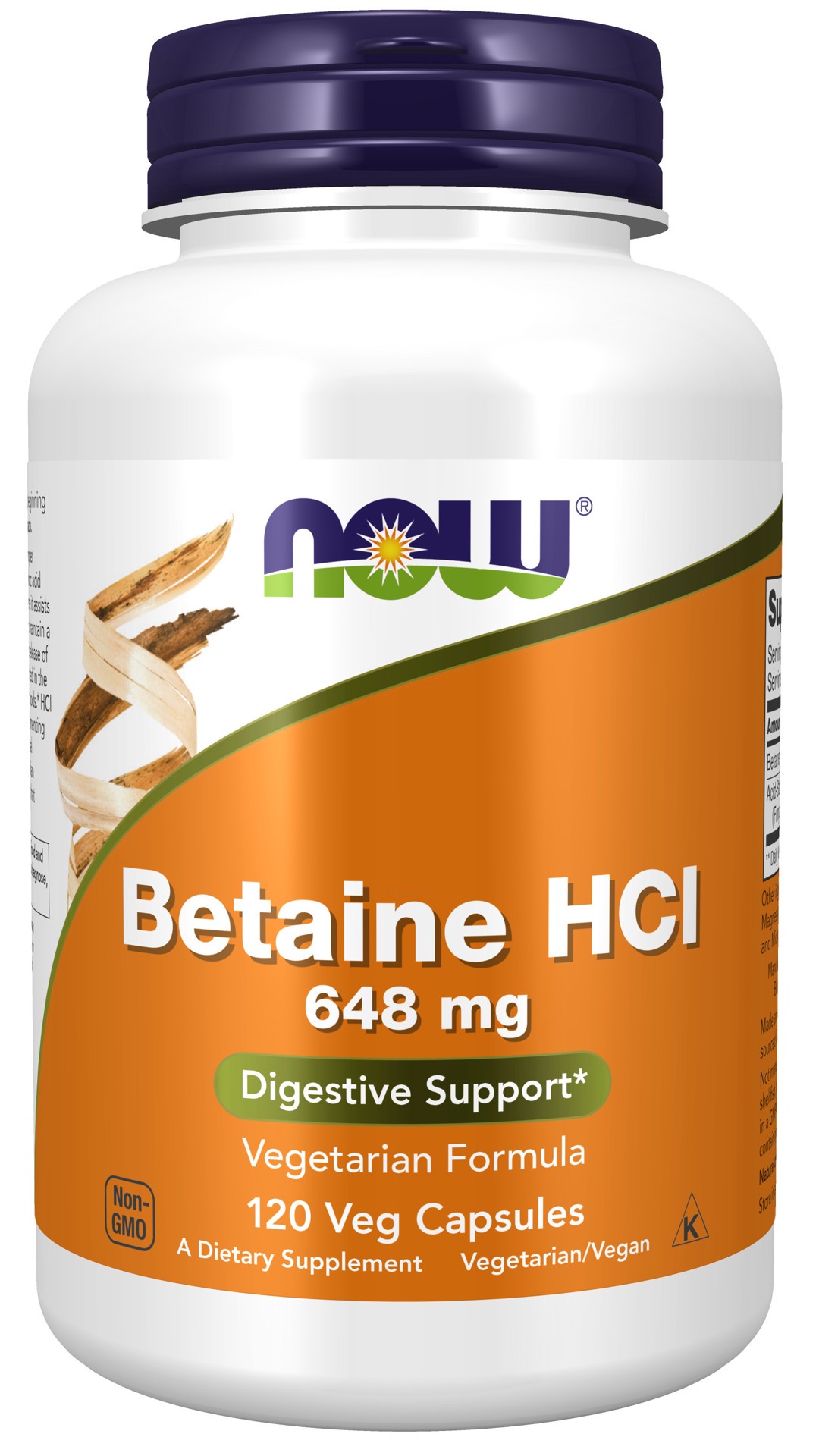 slide 1 of 4, NOW Betaine HCl 648 mg - 120 Veg Capsules, 120 ct