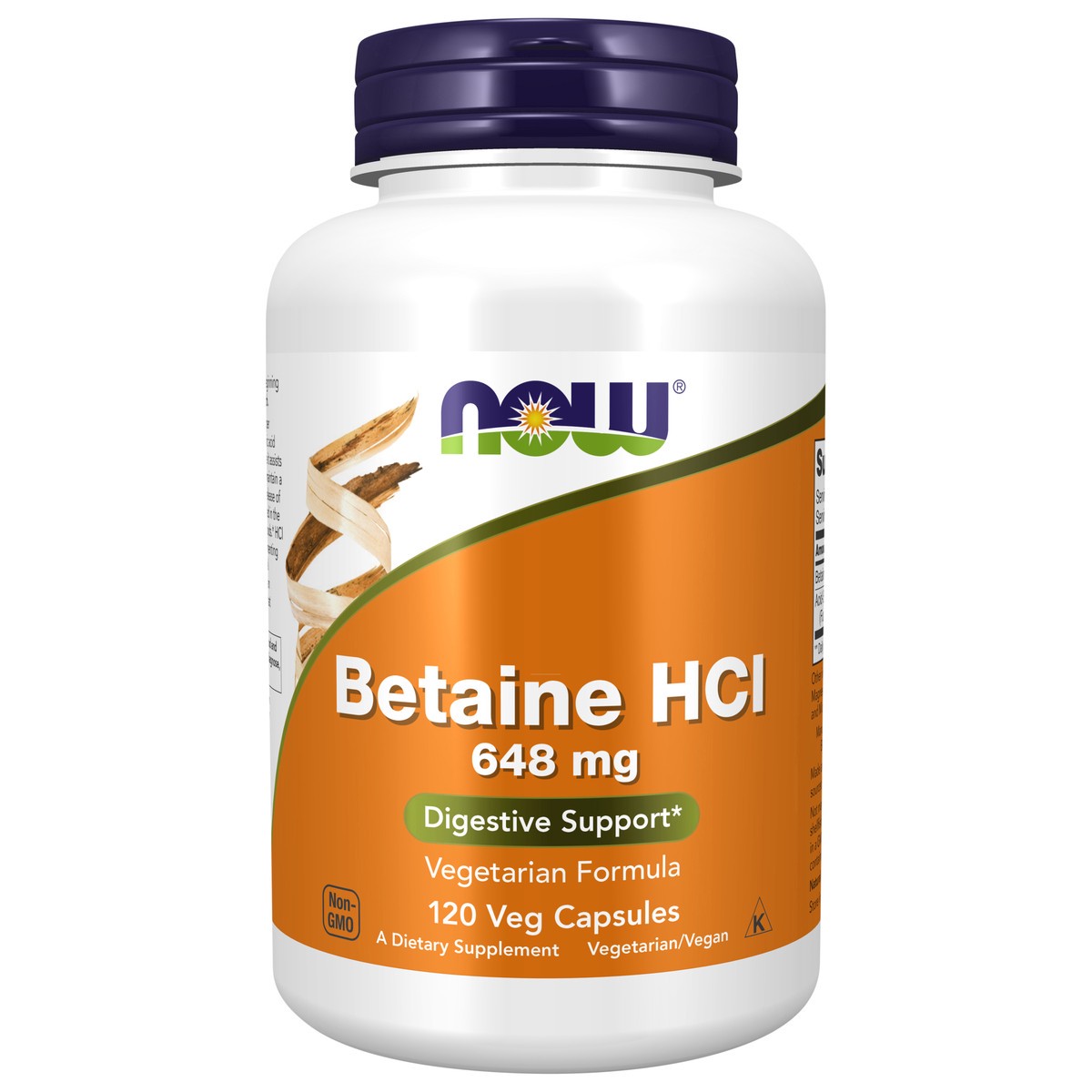 slide 1 of 4, NOW Betaine HCl 648 mg - 120 Veg Capsules, 120 ct