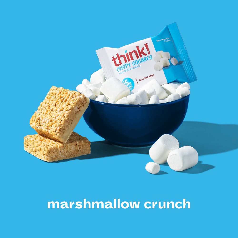 slide 6 of 6, think! High Protein Crispy Squares, Marshmallow Crunch, 4 Count, 4 ct; 1.48 oz