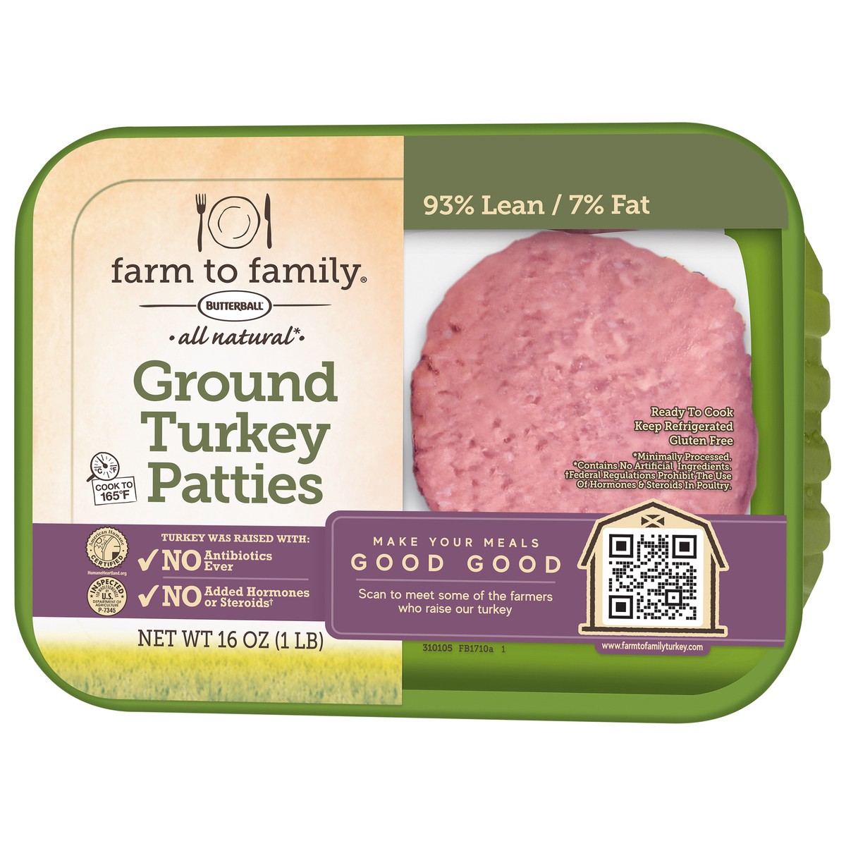 slide 5 of 14, Butterball Farm To Family All Natural Turkey Burger Patties 93% Lean, 16 oz