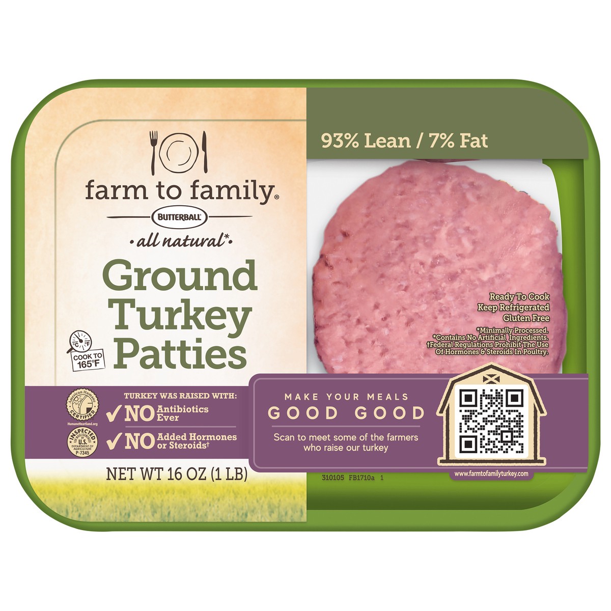 slide 10 of 14, Butterball Farm To Family All Natural Turkey Burger Patties 93% Lean, 16 oz