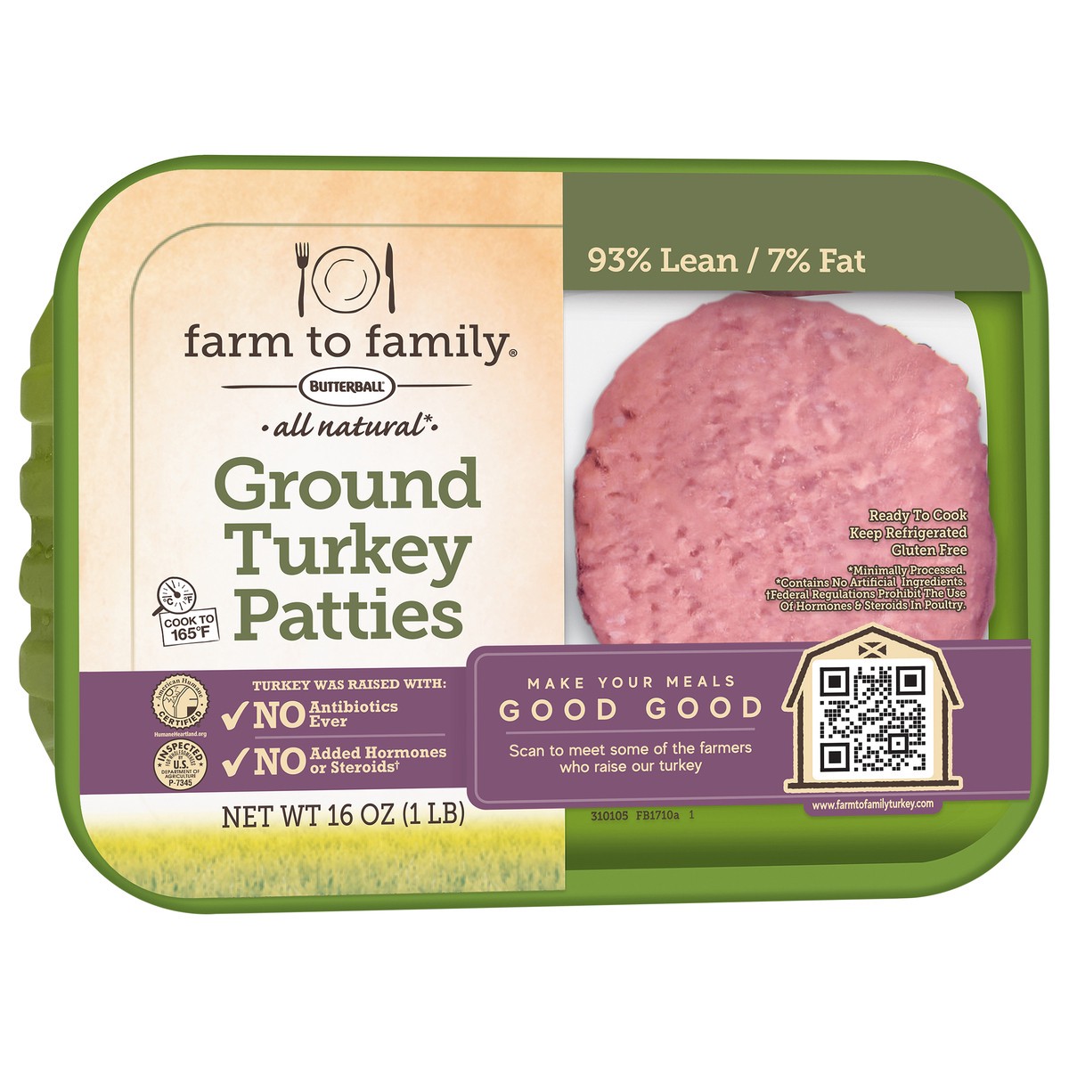 slide 11 of 14, Butterball Farm To Family All Natural Turkey Burger Patties 93% Lean, 16 oz