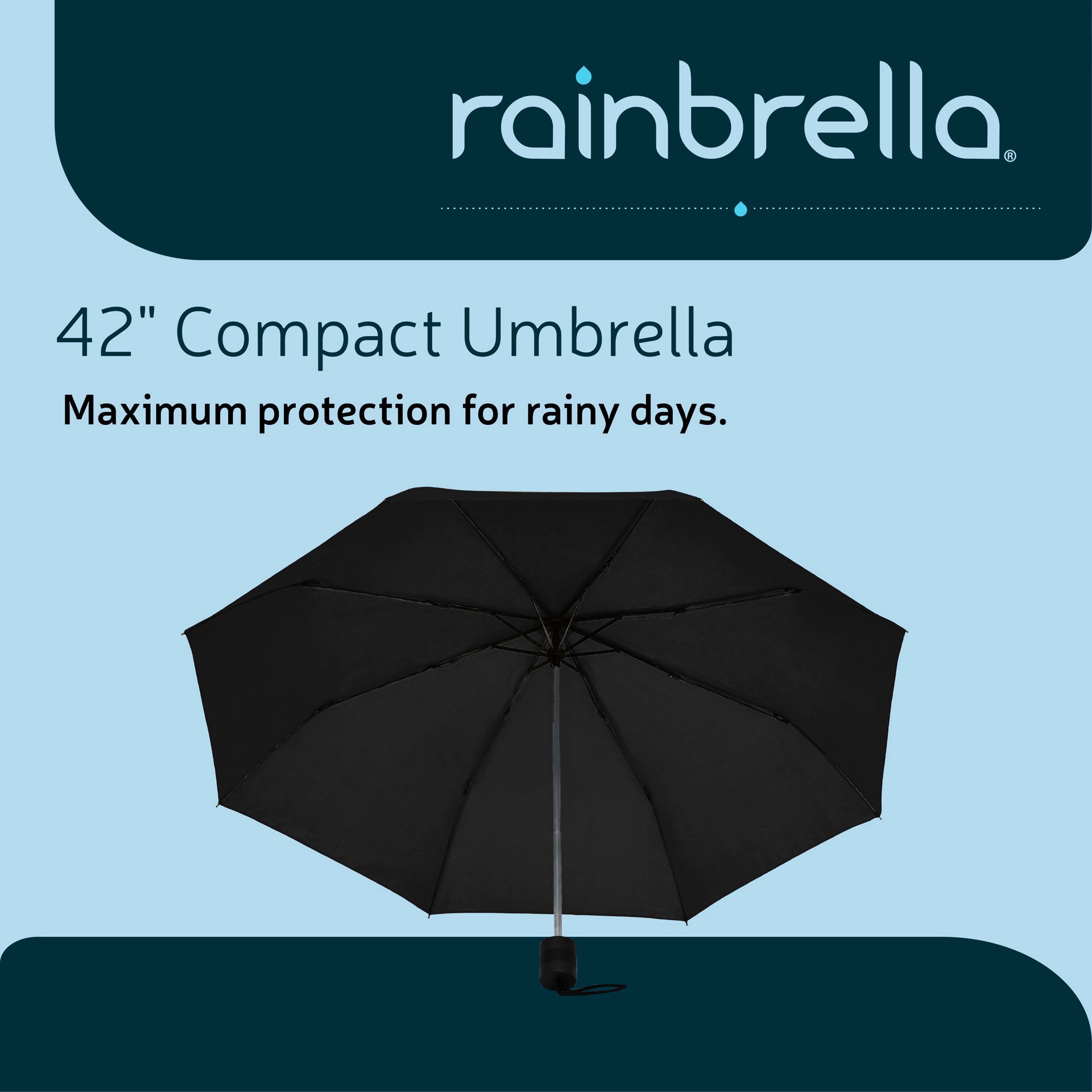 slide 2 of 6, Rainbrella Black Manual Umbrella, 42 in