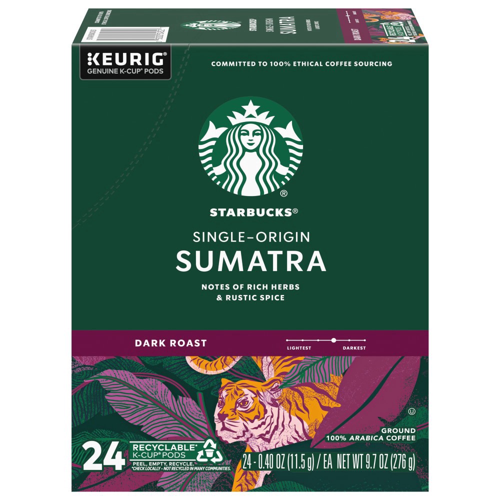 slide 3 of 3, Starbucks® Ground Dark Roast Single-Origin K-Cup Pods Sumatra Coffee, 24 ct