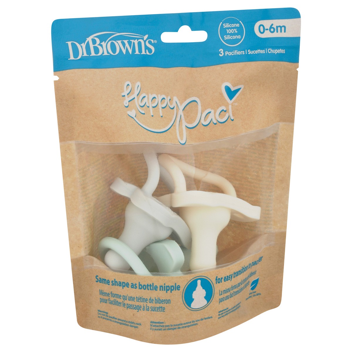 slide 8 of 9, Dr. Brown's Happypaci 0-6 m Pacifiers 3 Each, 3 ct