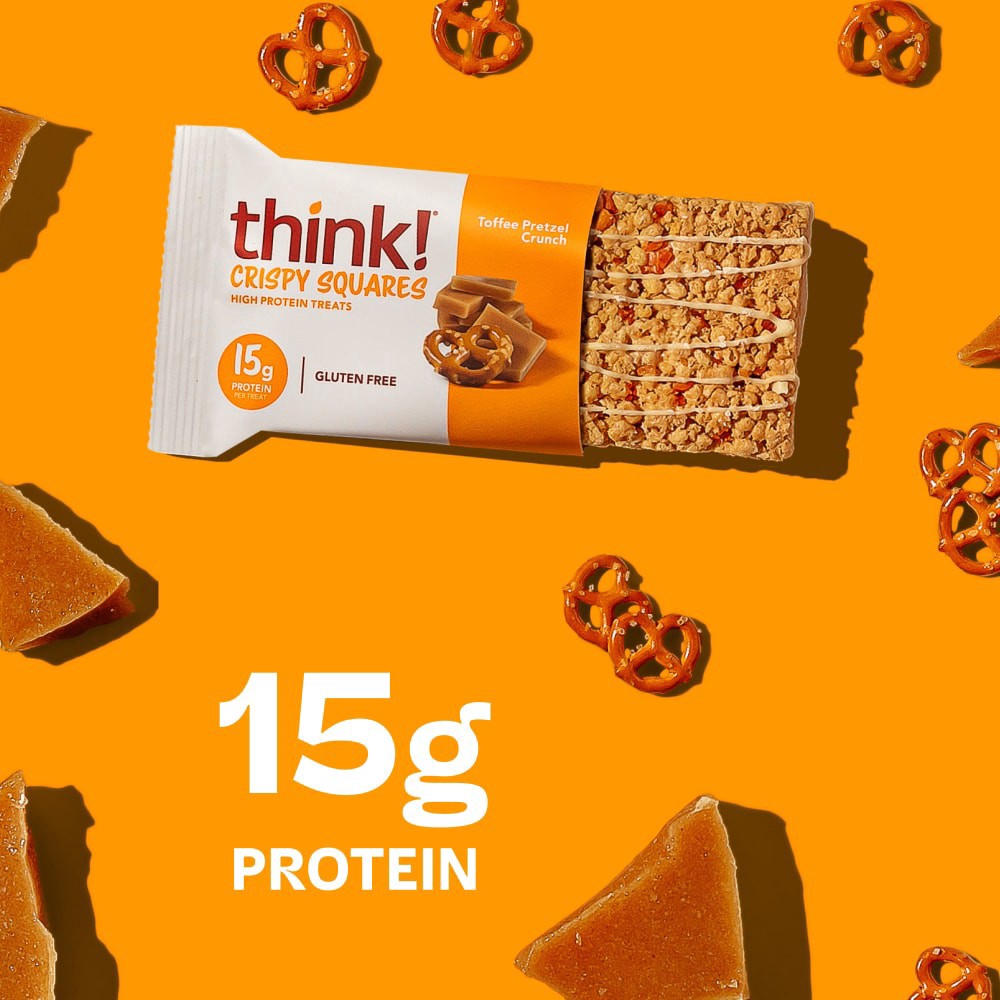 slide 6 of 6, think! High Protein Crispy Squares, Toffee Pretzel Crunch, 4 Count, 4 ct / 1.52 oz