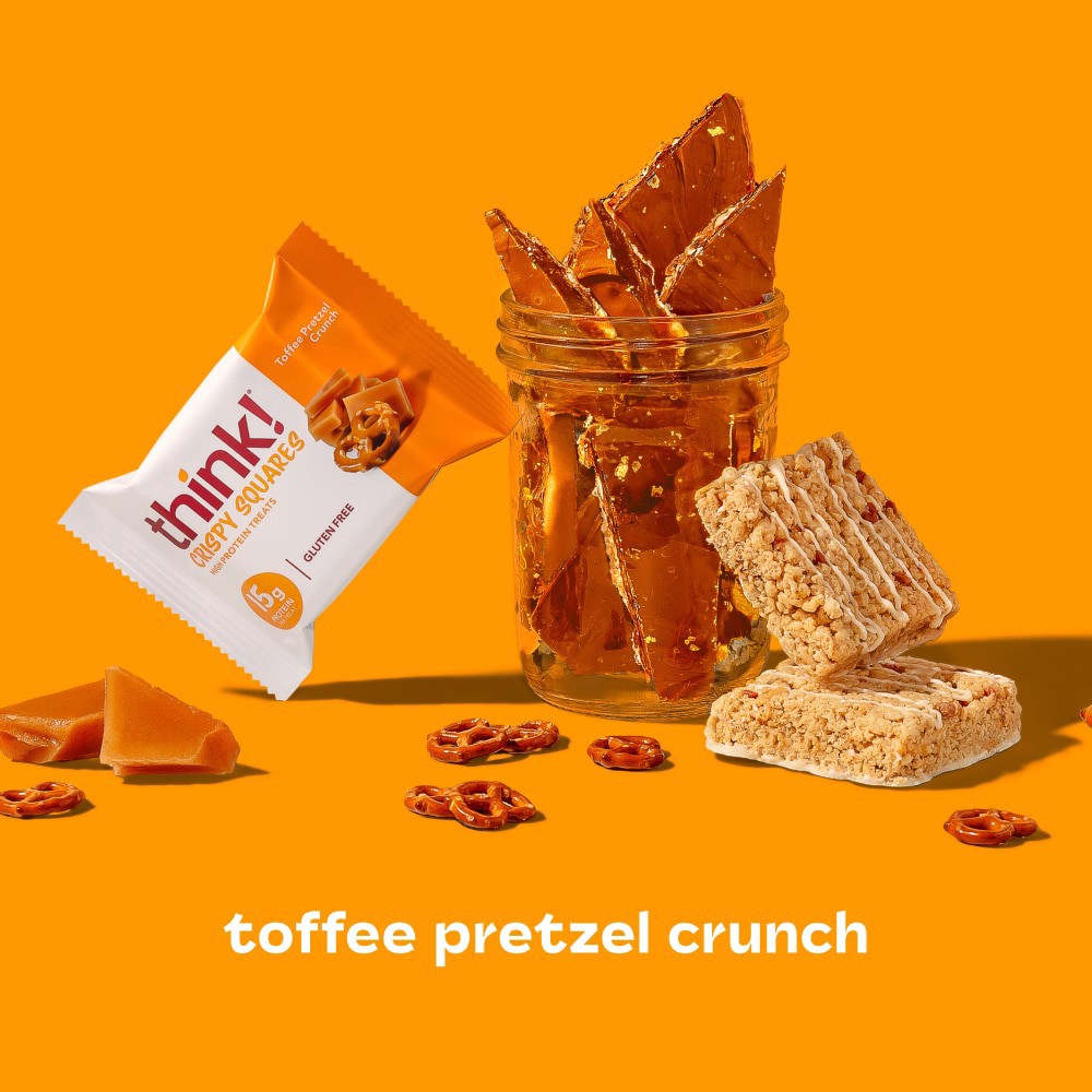 slide 3 of 6, think! High Protein Crispy Squares, Toffee Pretzel Crunch, 4 Count, 4 ct / 1.52 oz