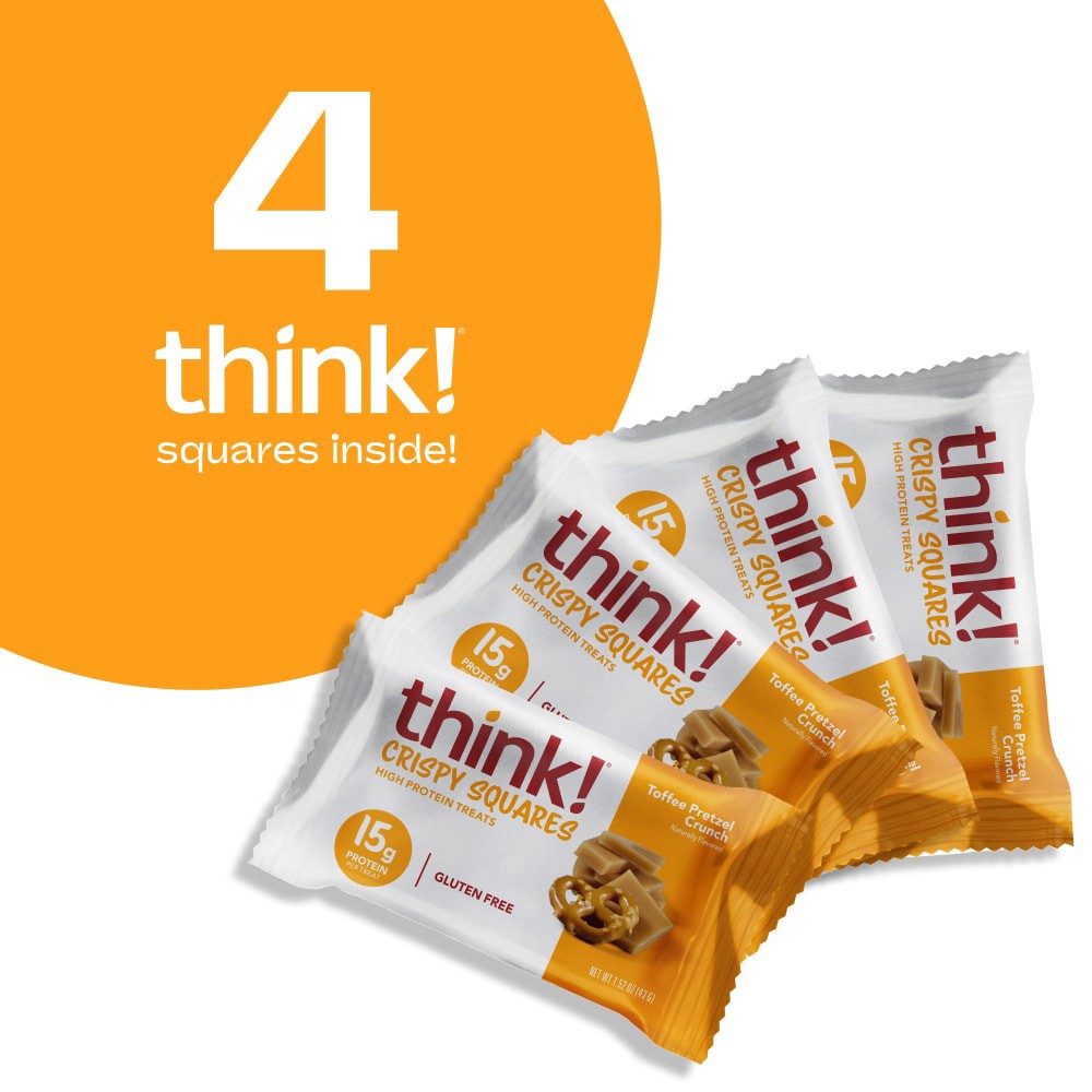 slide 2 of 6, think! High Protein Crispy Squares, Toffee Pretzel Crunch, 4 Count, 4 ct / 1.52 oz
