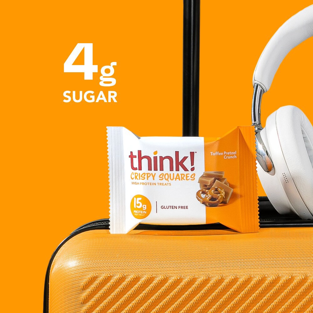 slide 4 of 6, think! High Protein Crispy Squares, Toffee Pretzel Crunch, 4 Count, 4 ct / 1.52 oz