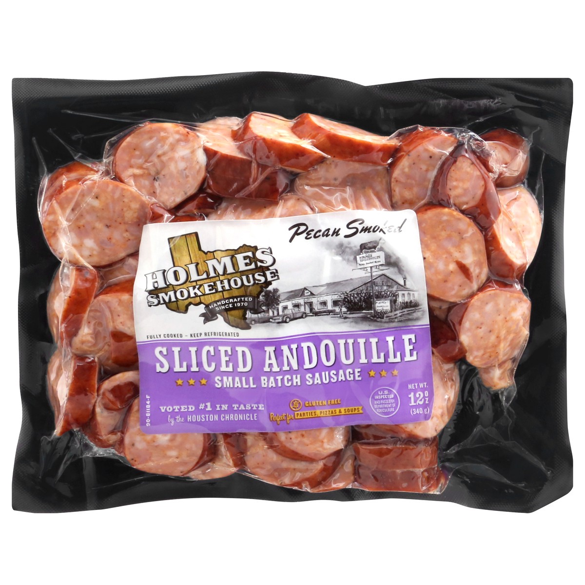 slide 2 of 13, Holmes Smokehouse Peacan Smoked Gluten Free Andouille Sliced Sausage, 12 oz