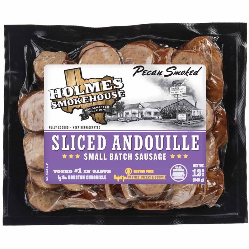 slide 1 of 13, Holmes Smokehouse Peacan Smoked Gluten Free Andouille Sliced Sausage, 12 oz