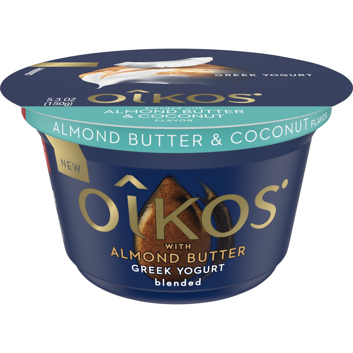 slide 1 of 8, Oikos Whole Milk Almond Butter & Coconut Greek Yogurt, 5.3 Oz., 5.3 oz