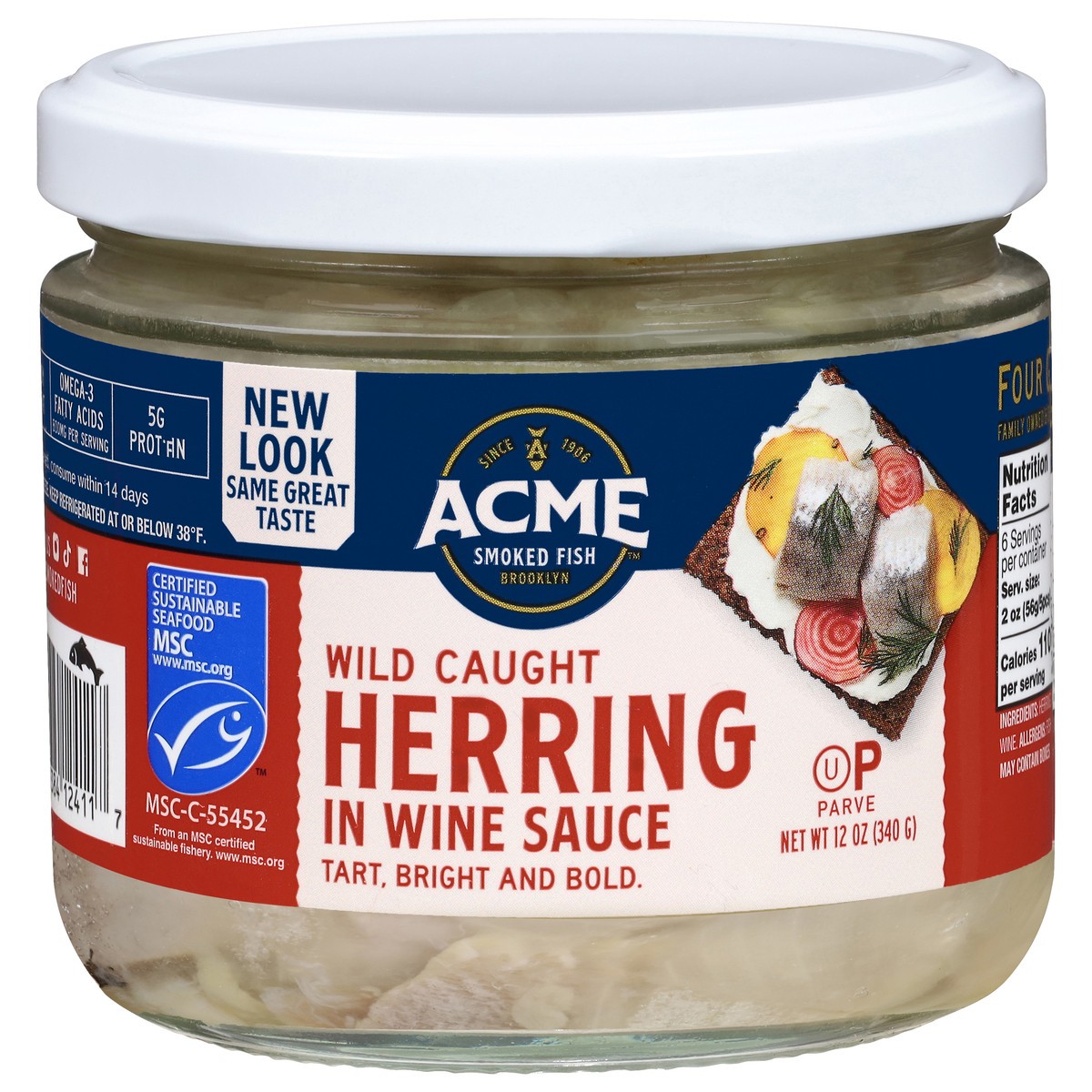 slide 1 of 12, ACME Wild Caught Herring in Wine Sauce 12 oz, 12 oz