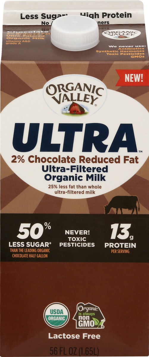 slide 6 of 9, Organic Valley 2% Reduced Fat Ultra-Filtered Organic Chocolate Milk 56 oz, 56 oz