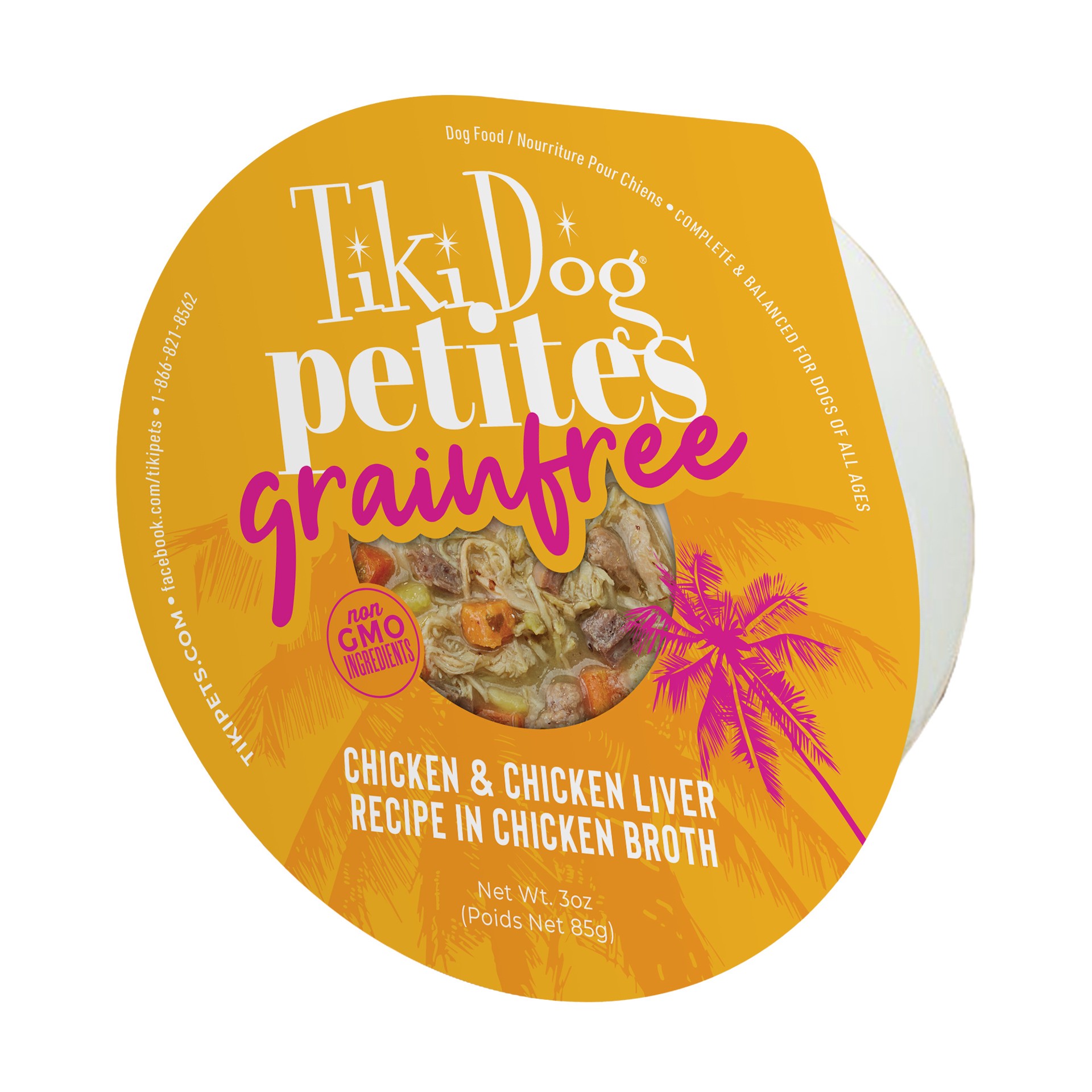 slide 1 of 7, Tiki Dog Petites Grain Free Wet Dog Food, Chicken, 3 oz. Cup. (4 Count), 3 oz