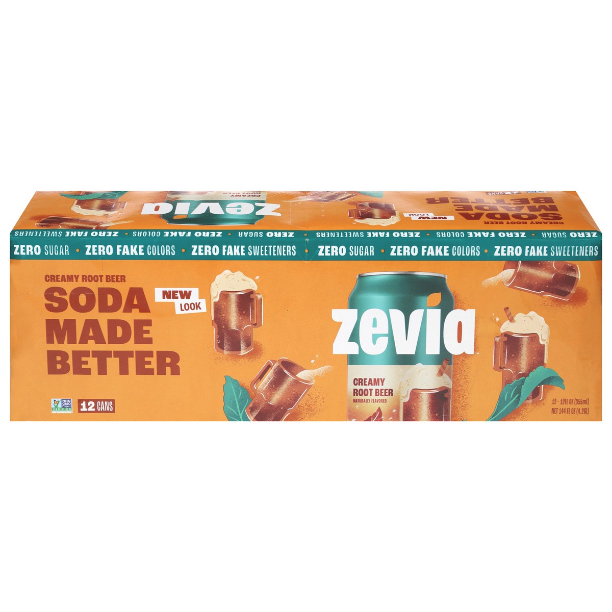slide 1 of 9, Zevia Zero Sugar Creamy Root Beer Soda 12 - 12 fl oz Cans, 12 ct; 12 fl oz