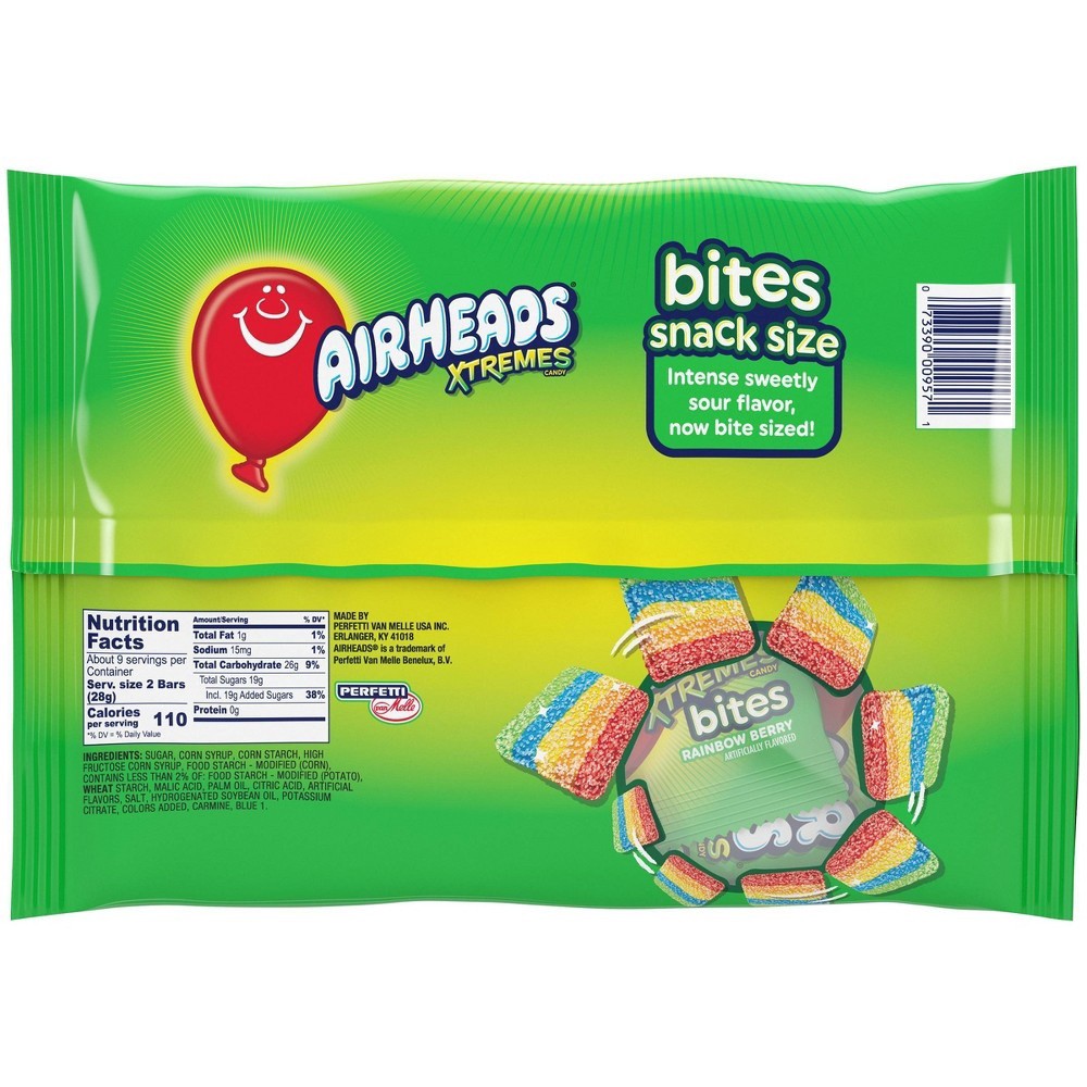 slide 2 of 3, Airheads Xtremes Rainbow Berry Flavor Bites, Snack Size, 9 oz