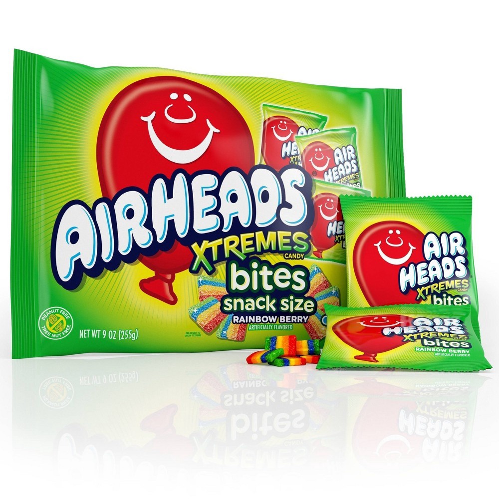 slide 3 of 3, Airheads Xtremes Rainbow Berry Flavor Bites, Snack Size, 9 oz