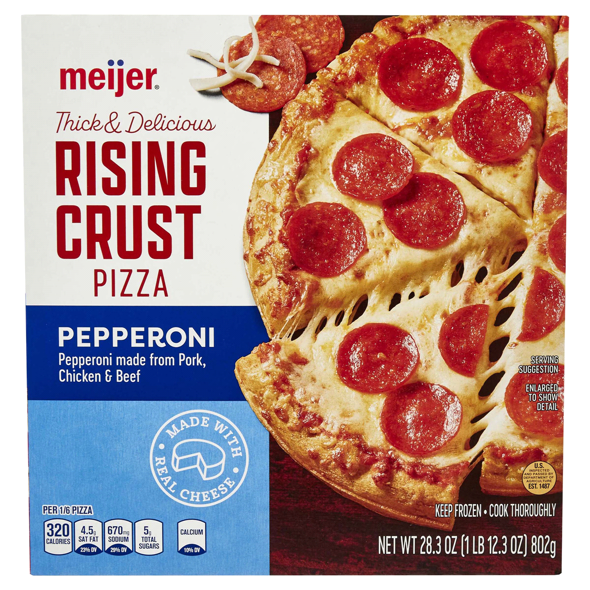 slide 1 of 29, Meijer Rising Crust Pepperoni Pizza, 28.3 oz