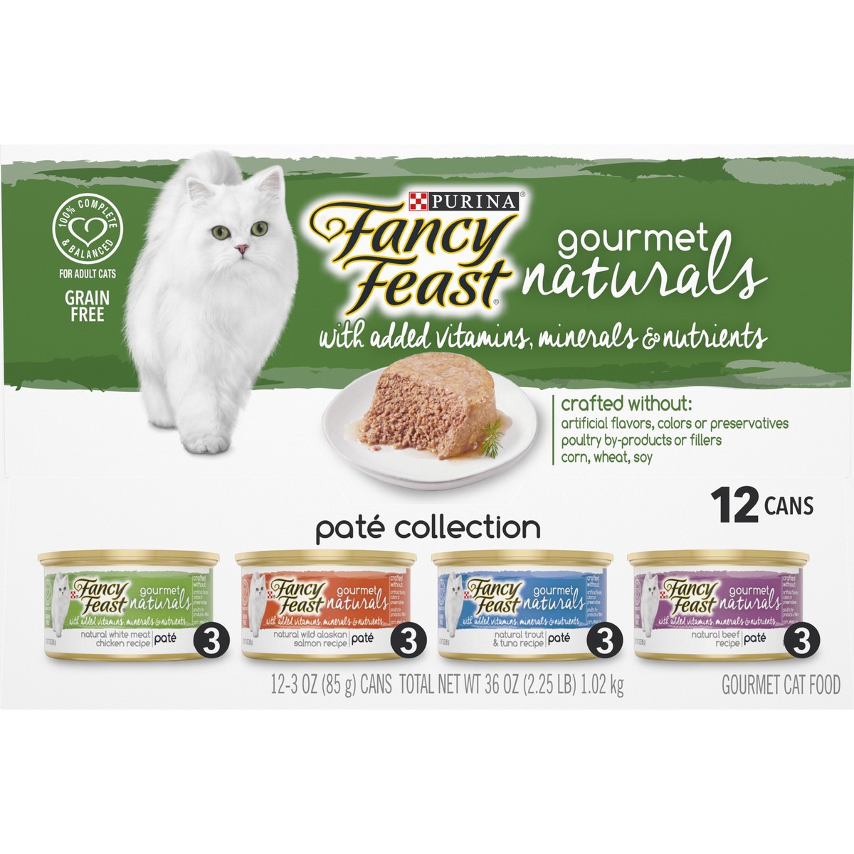 slide 17 of 17, Fancy Feast Gourmet Naturals Indoor, Weight Control Pate Wet Cat Food Variety Pack, 12 ct; 3 oz
