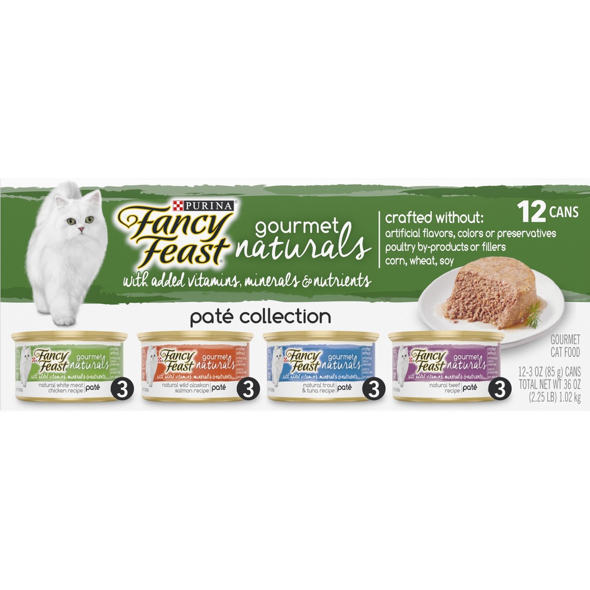 slide 1 of 17, Fancy Feast Purina Fancy Feast Grain Free, Natural Pate Wet Cat Food Variety Pack, Gourmet Naturals Pate - (12) 3 oz. Cans, 2.25 lb