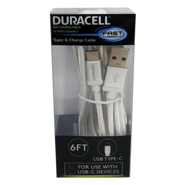 slide 1 of 2, Duracell Usb Type-C Cable, 6', White, Le2309, 1 ct