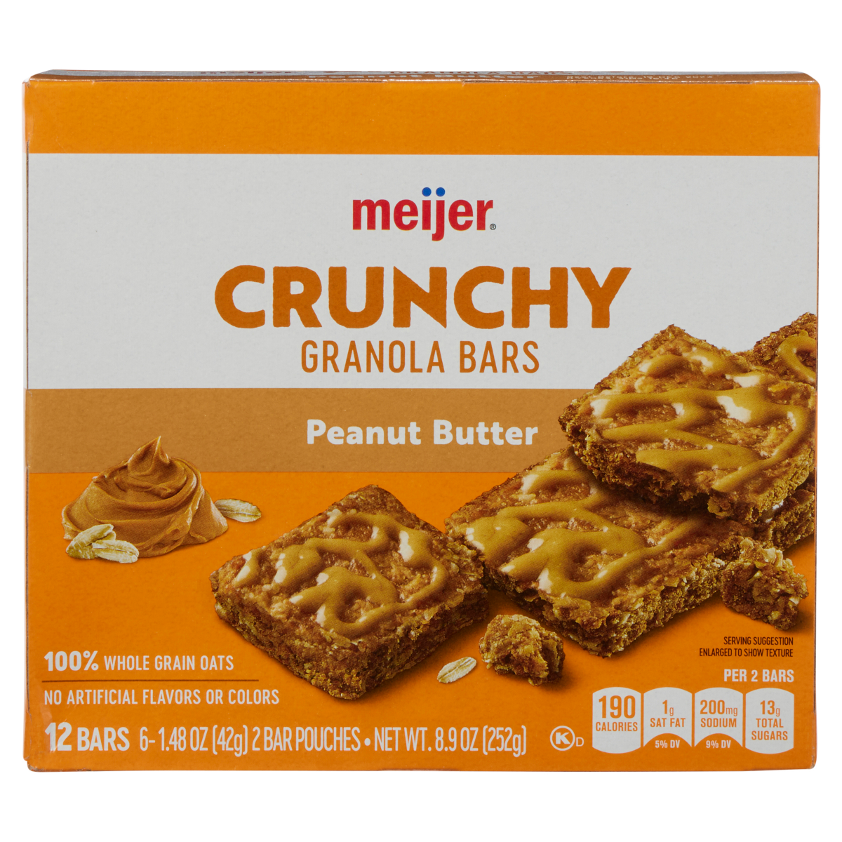 slide 1 of 5, Meijer Crunchy Granola Bars, Peanut Butter, 6-2 Bar Pouches, 6/1.48OZ  