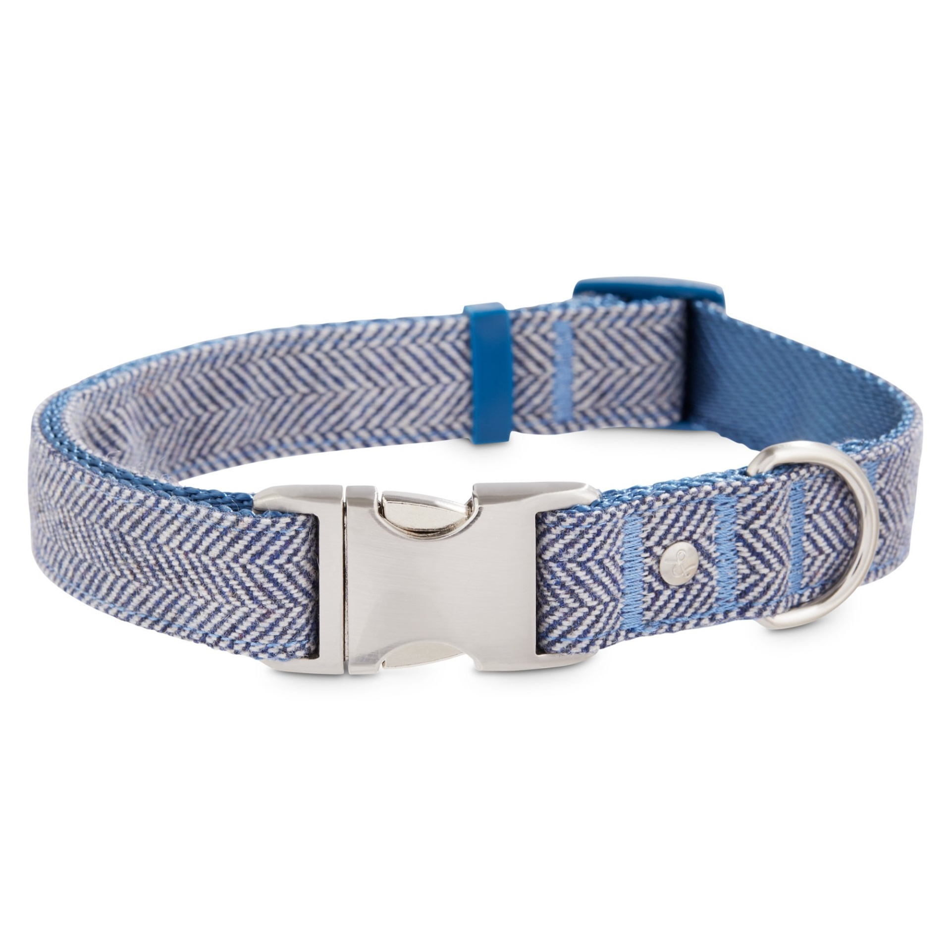 slide 1 of 1, Bond & Co. Blue Herringbone Dog Collar, LG