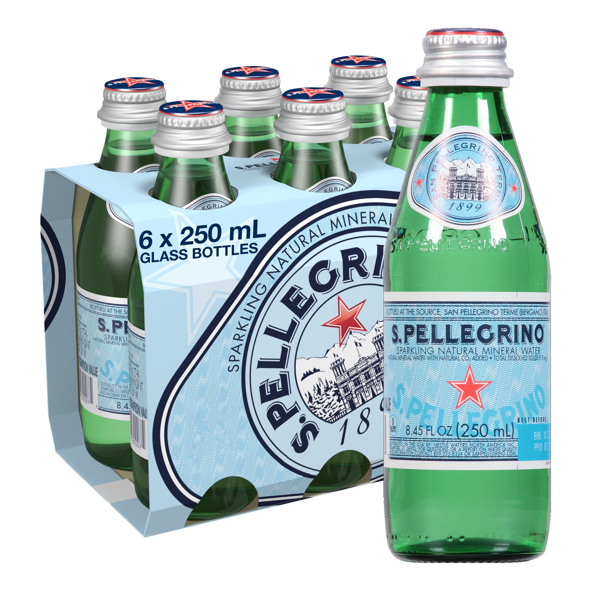 slide 1 of 8, S.Pellegrino Sparkling Natural Mineral Water, 6 Pack of 8.45 Fl Oz Glass Bottles - 50.7 oz, 50.7 oz