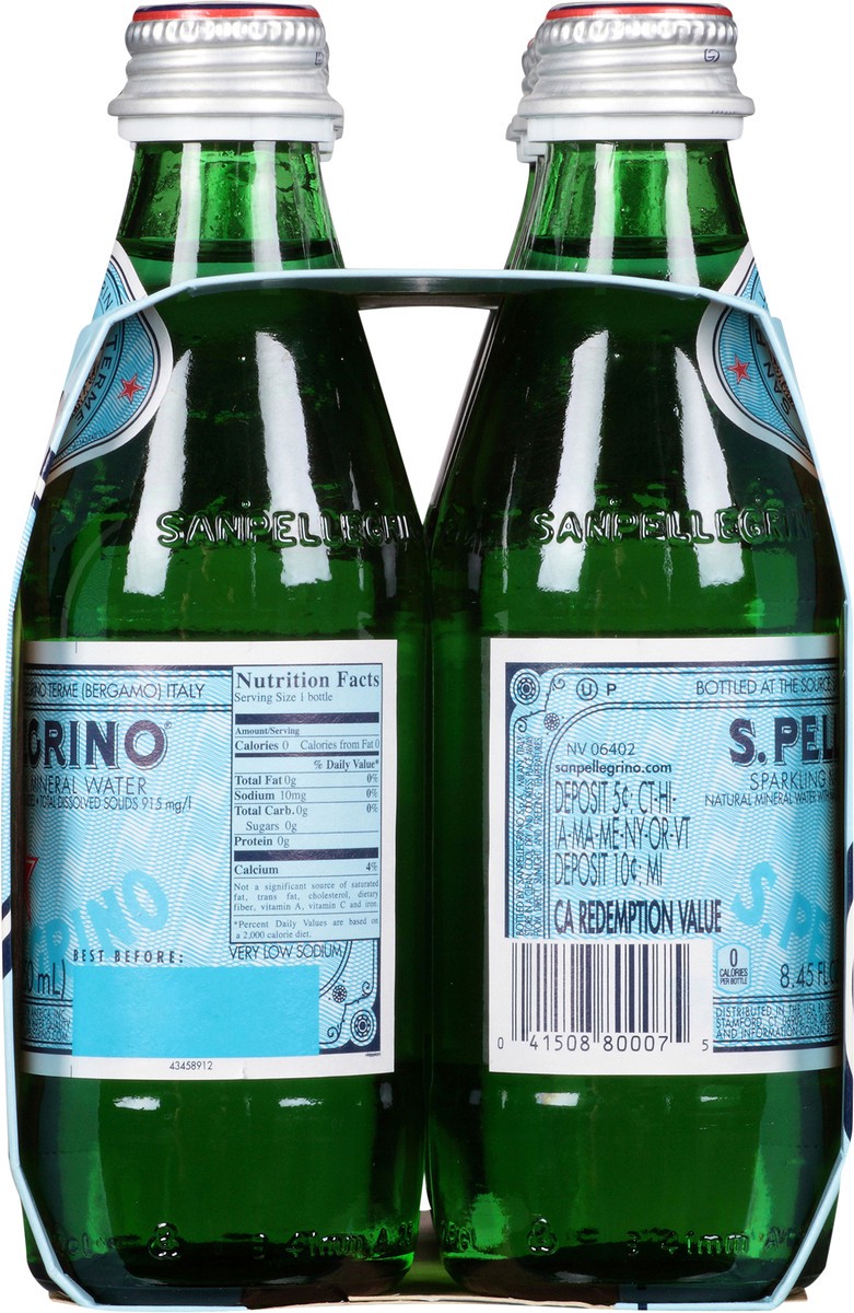 slide 6 of 8, S.Pellegrino Sparkling Natural Mineral Water, 6 Pack of 8.45 Fl Oz Glass Bottles, 50.7 oz