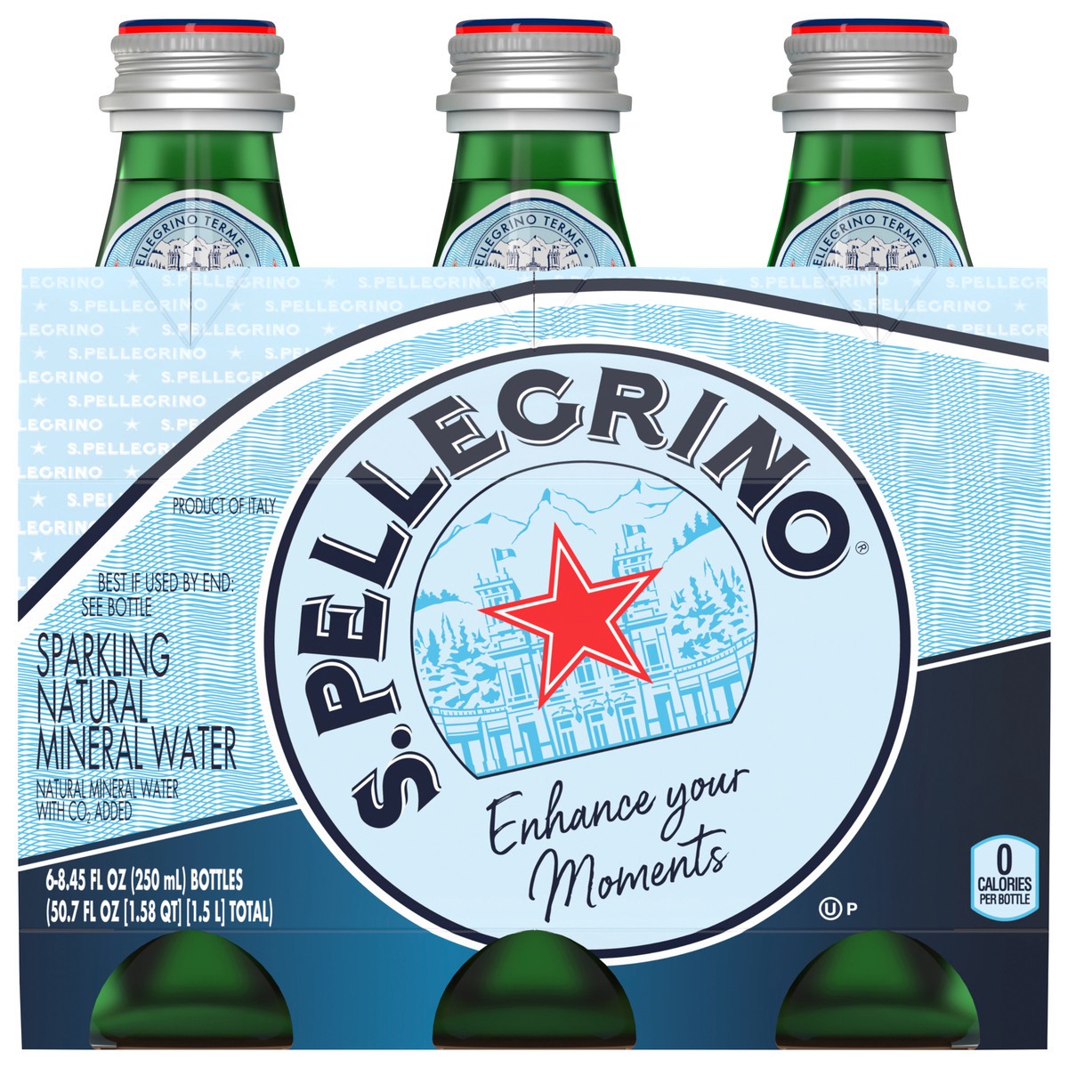 slide 1 of 8, San Pellegrino Sparkling Natural Mineral Water 8.45 oz Bottles, 6 ct; 250 ml