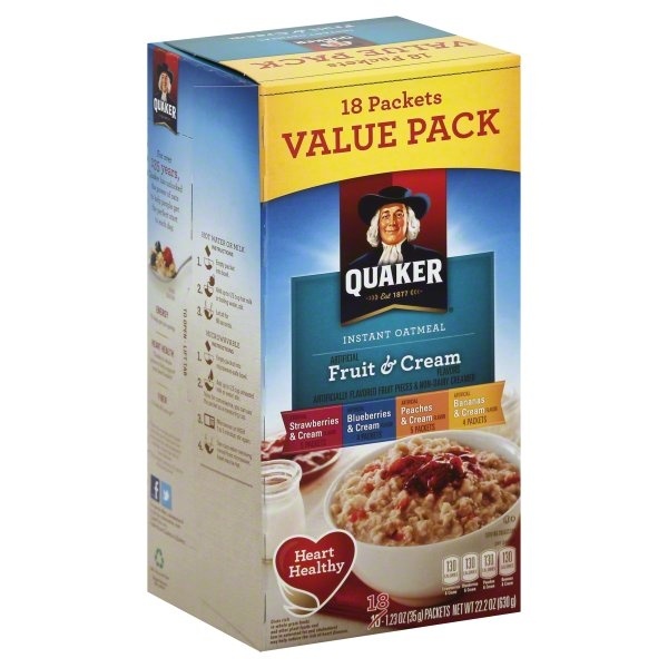 slide 1 of 1, Quaker Fruit & Cream Instant Oatmeal Variety Artificially Flavored 1.23 Oz 18 Count, 22.2 oz