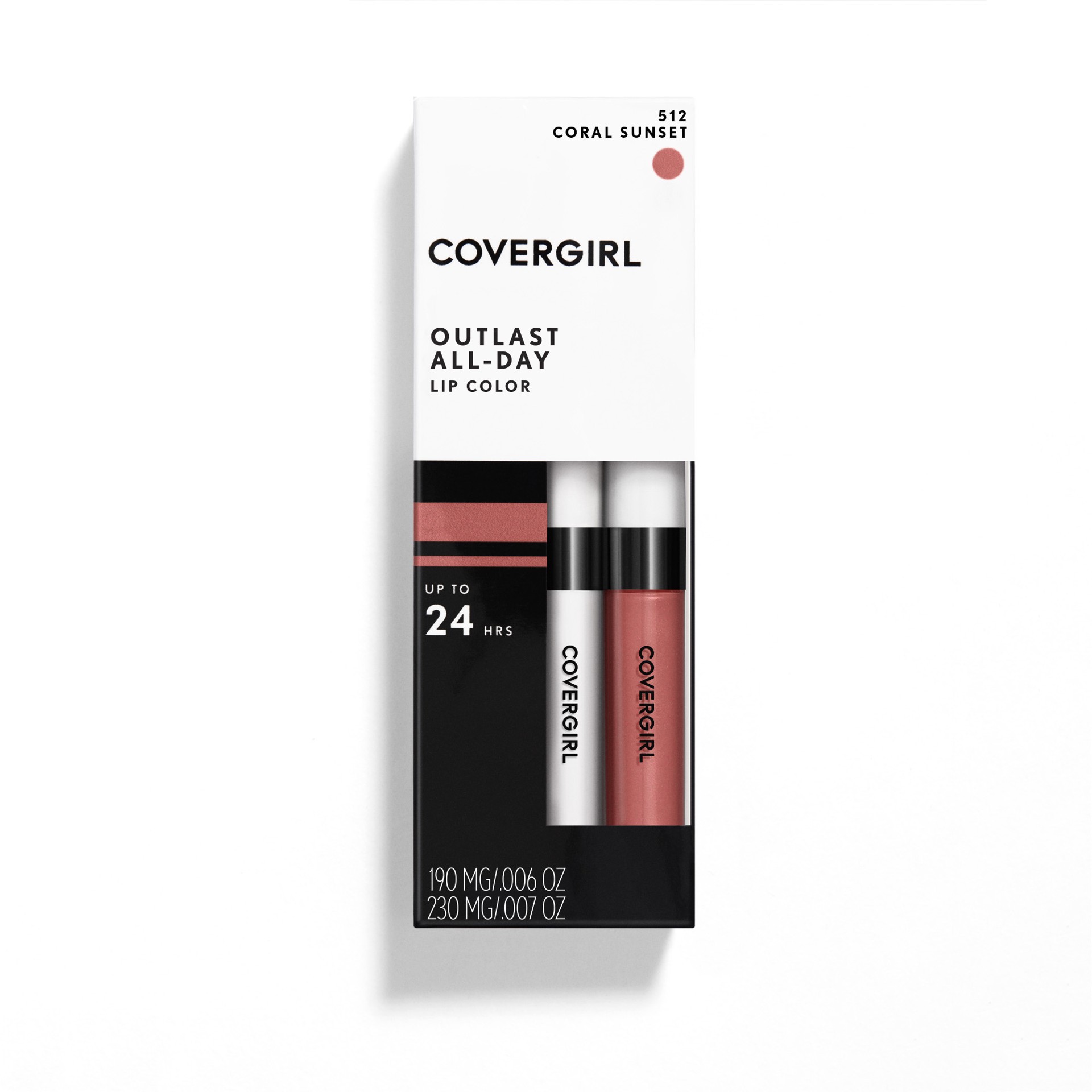 slide 1 of 4, Covergirl COVERGIRL Outlast All-Day Lip Color With Topcoat, Coral Sunset 512, 1.9g 0.06 oz/ 2.3ml 0.07 fl oz, 0.06 oz