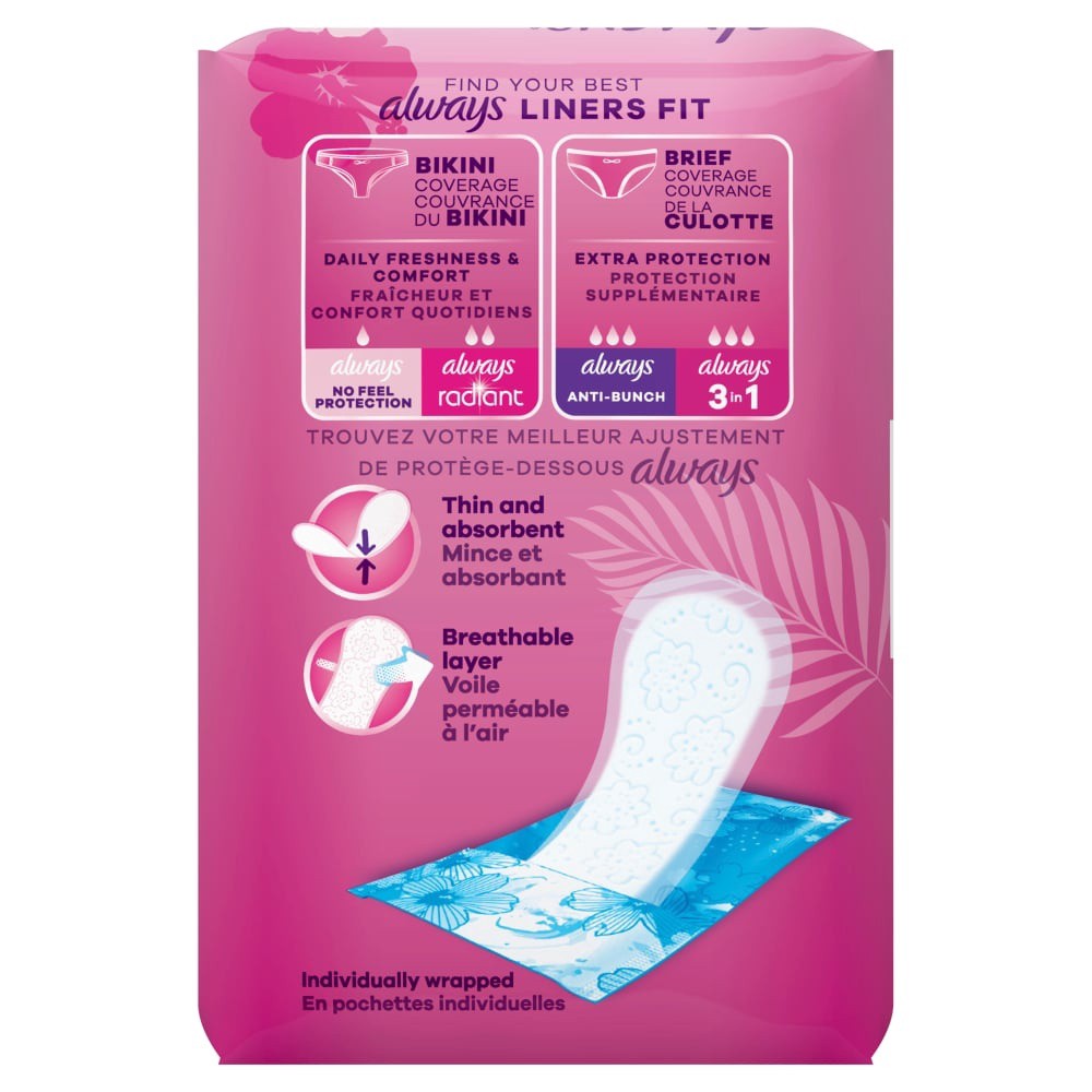 slide 4 of 5, Always Daily Fresh Thin Liners, Regular Absorbency, Scented Panty Liners, 72 Count, 72 ct
