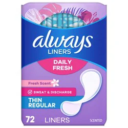 Always Daily Fresh Thin Liners, Regular Absorbency, Scented Panty Liners, 72 Count